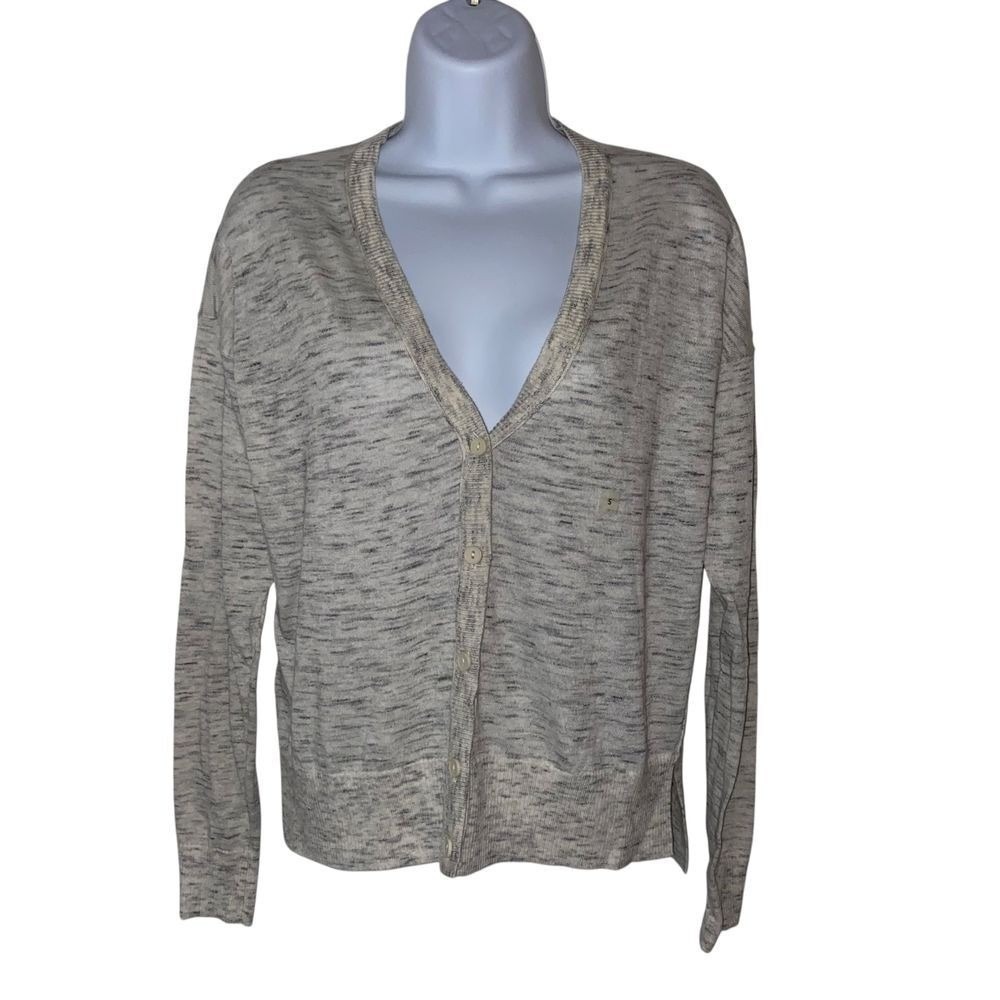 LOFT Grey Space Dye V-Neck Button Front Cardigan Sweater Quiet Luxury Size S - Picture 2 of 7